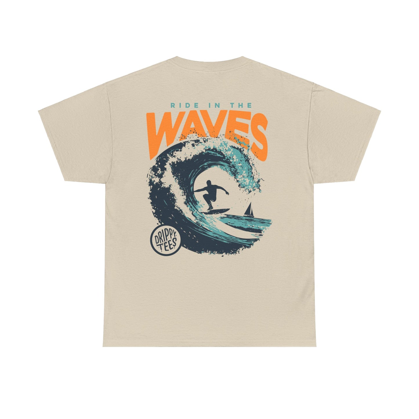 Drippy Tee's Surf-Inspired Unisex Heavy Cotton Tee - 'Ride in the Waves' Graphic