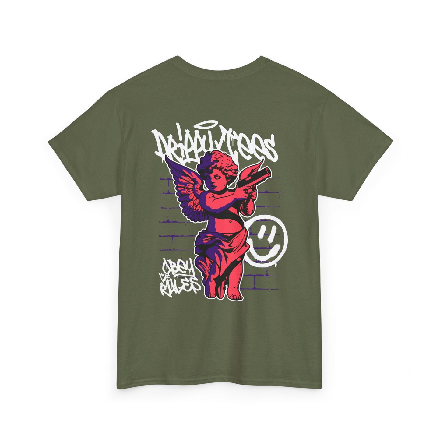 Drippy Tee's Obey The Rules Bold Graphic Unisex Heavy Cotton Tee - Angel & Smile Design