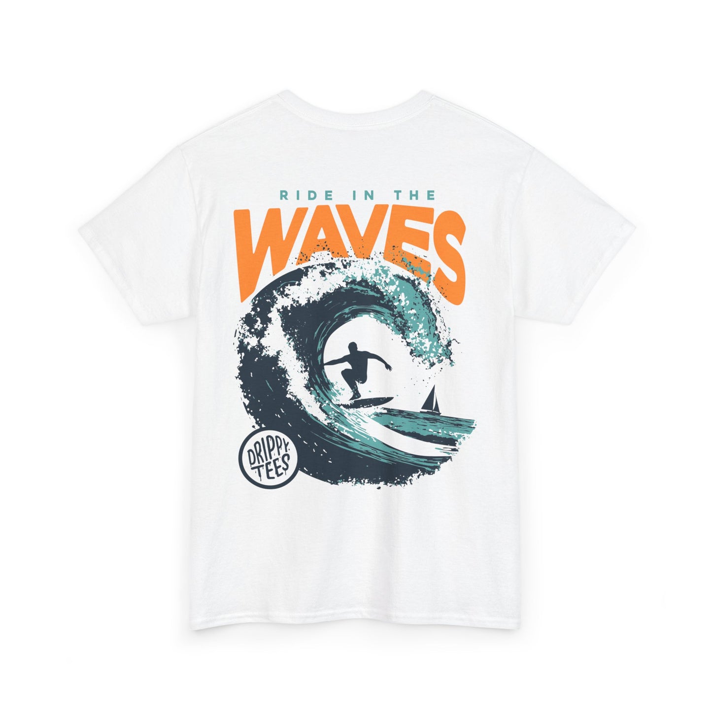 Drippy Tee's Surf-Inspired Unisex Heavy Cotton Tee - 'Ride in the Waves' Graphic