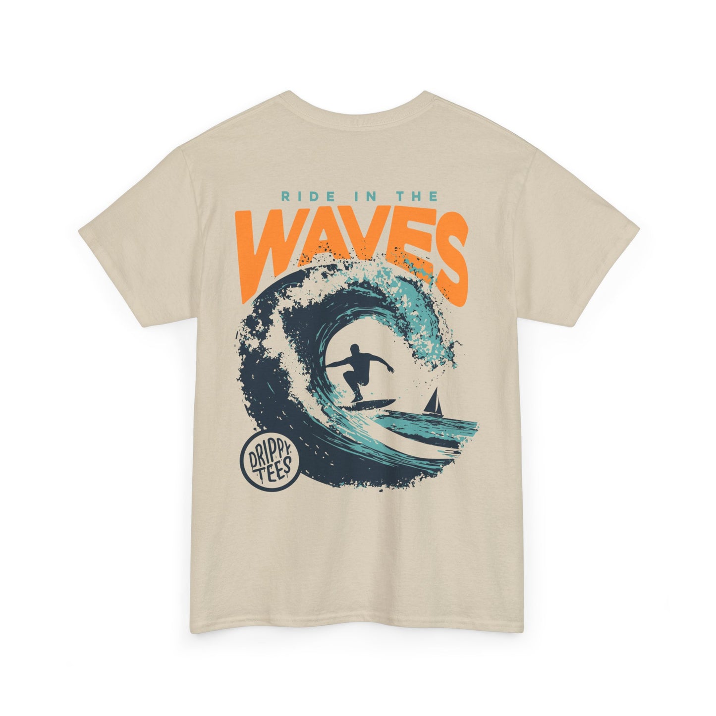 Drippy Tee's Surf-Inspired Unisex Heavy Cotton Tee - 'Ride in the Waves' Graphic