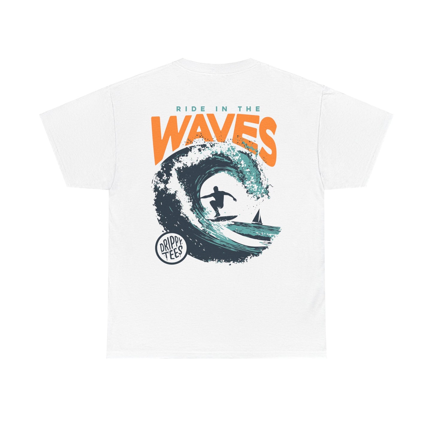 Drippy Tee's Surf-Inspired Unisex Heavy Cotton Tee - 'Ride in the Waves' Graphic