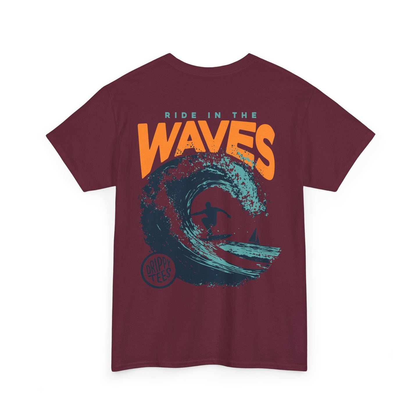 Drippy Tee's Surf-Inspired Unisex Heavy Cotton Tee - 'Ride in the Waves' Graphic