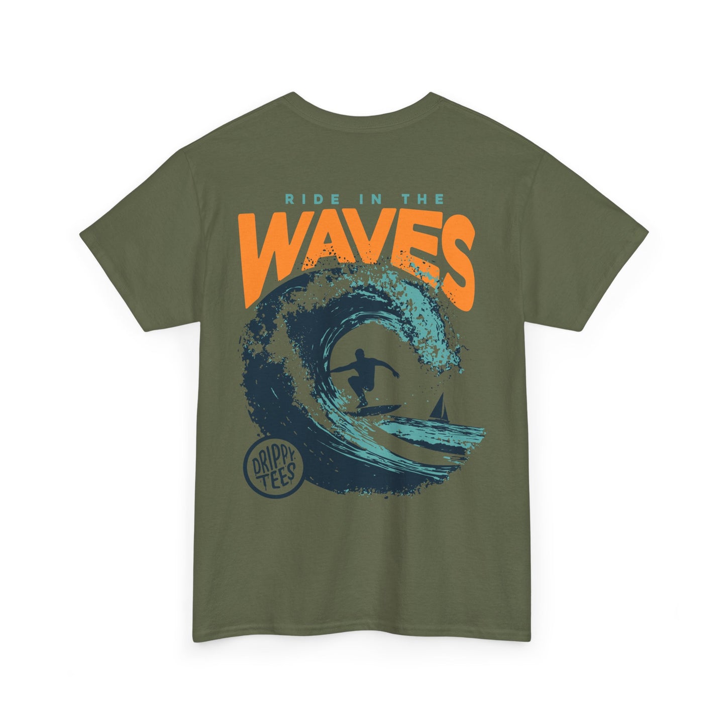 Drippy Tee's Surf-Inspired Unisex Heavy Cotton Tee - 'Ride in the Waves' Graphic