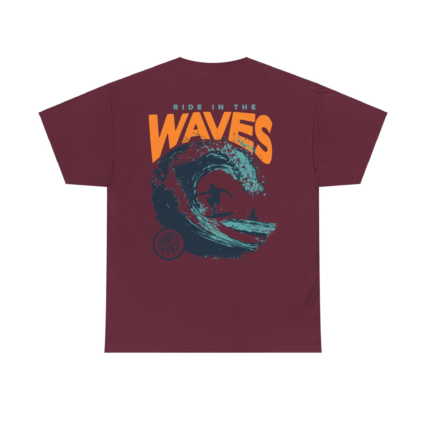 Drippy Tee's Surf-Inspired Unisex Heavy Cotton Tee - 'Ride in the Waves' Graphic