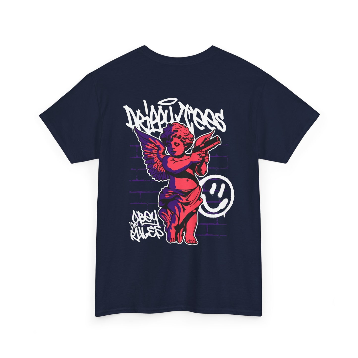 Drippy Tee's Obey The Rules Bold Graphic Unisex Heavy Cotton Tee - Angel & Smile Design