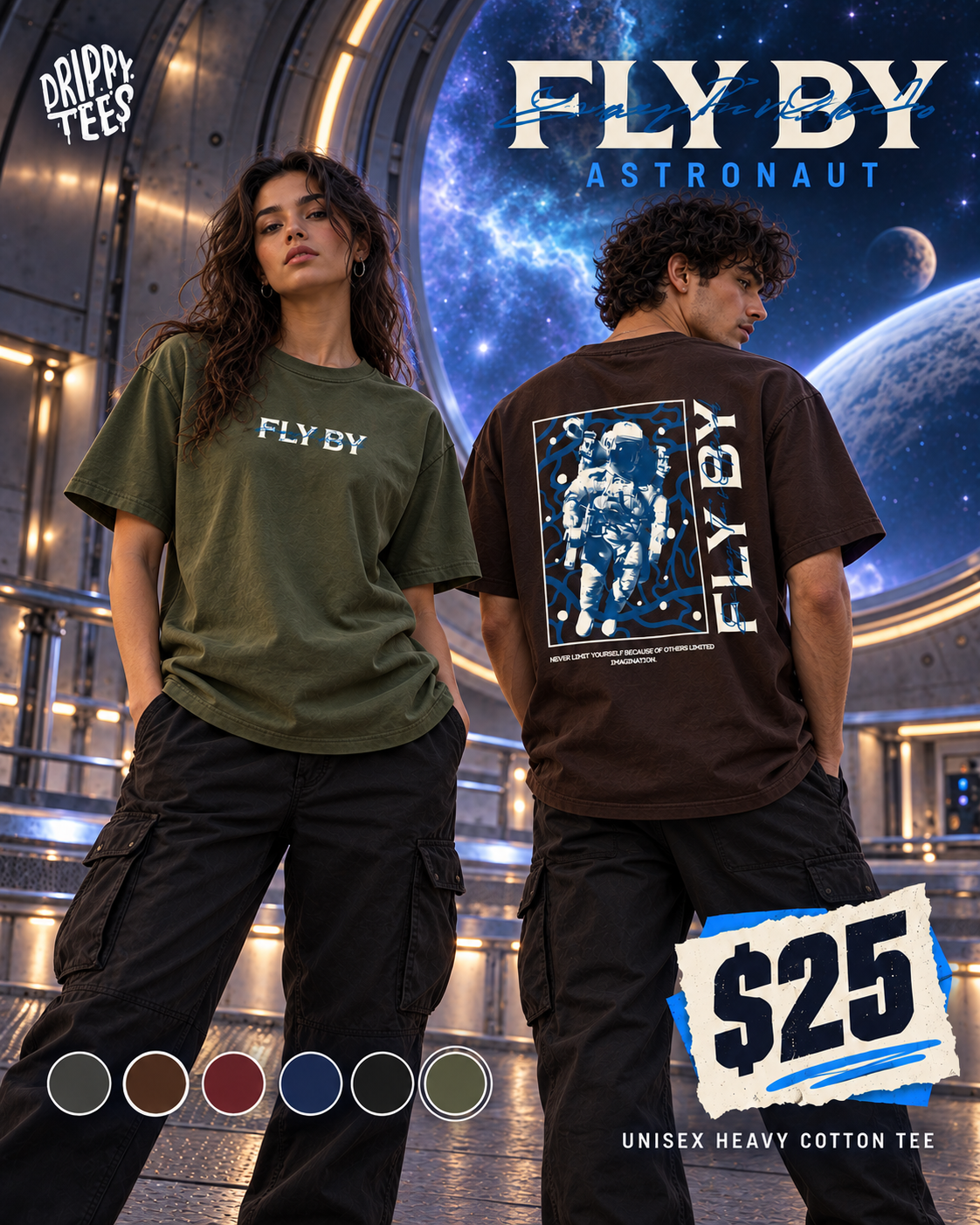 Drippy Tee's Fly By Astronaut Unisex Heavy Cotton Tee