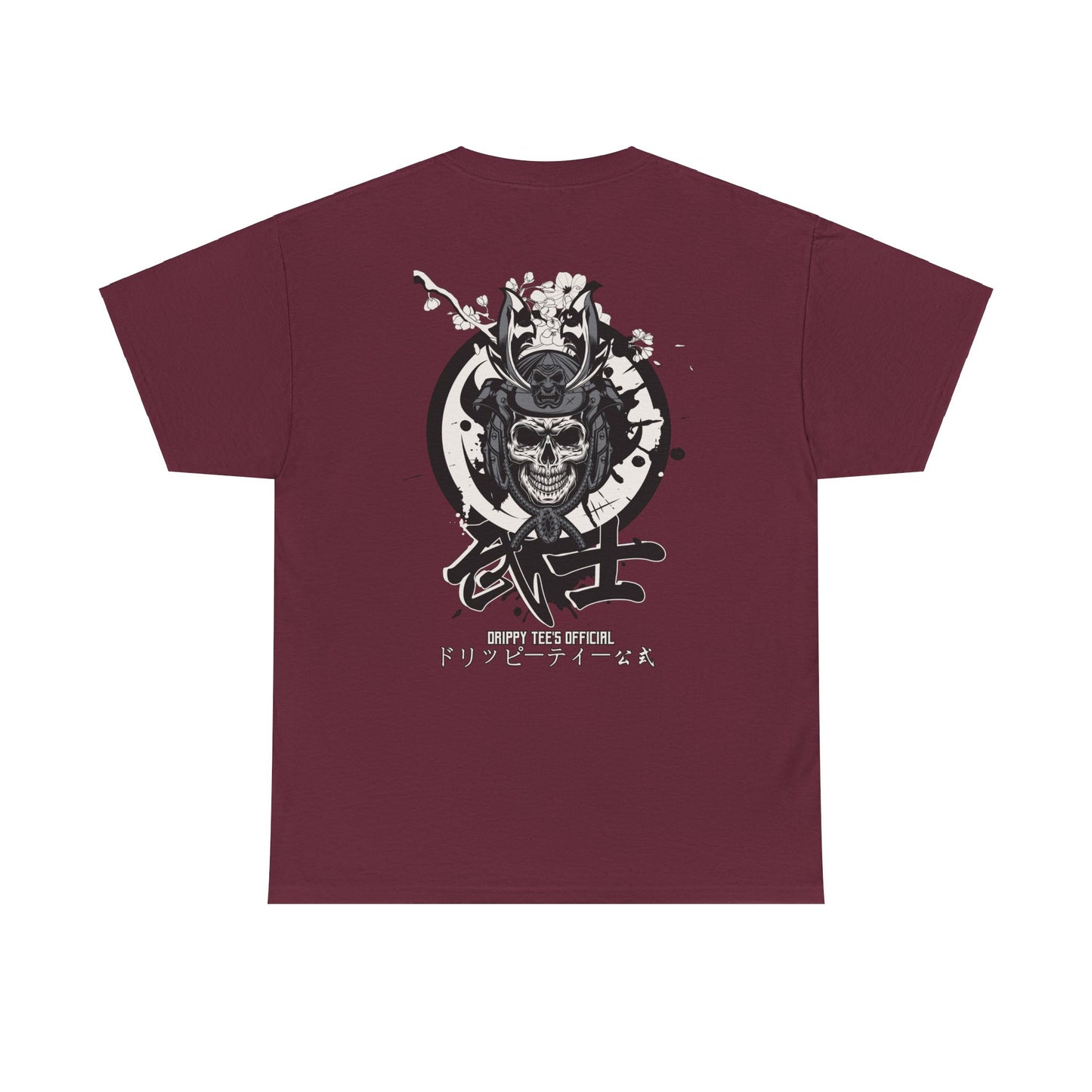 Drippy Tees Samurai Skull Shirt Double Sided Unisex Heavy Cotton Tee