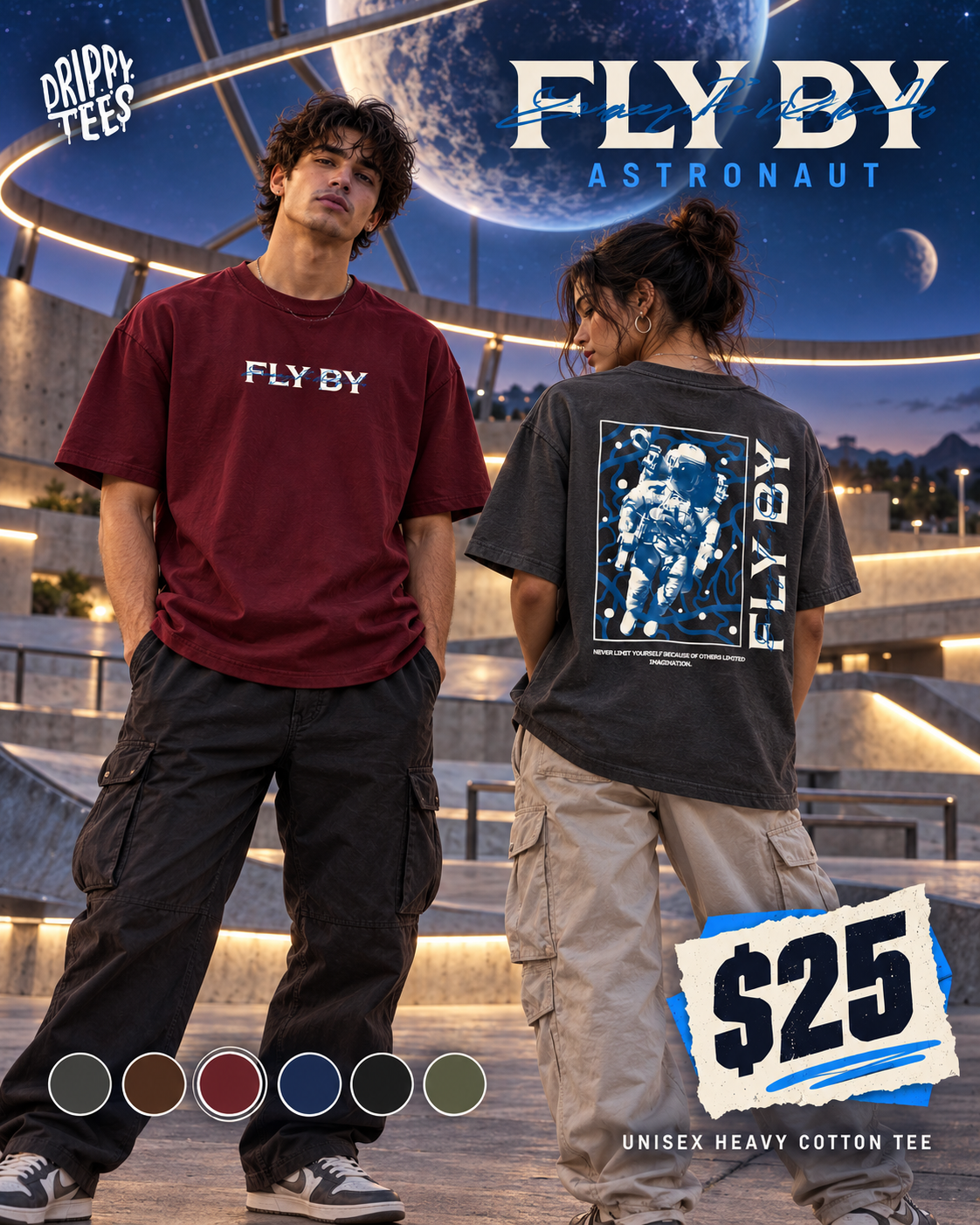 Drippy Tee's Fly By Astronaut Unisex Heavy Cotton Tee