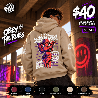 DTO Obey The Rules Trendy Unisex Heavy Blend™ Hoodie with Urban Angel Design - Perfect for Streetwear Lovers