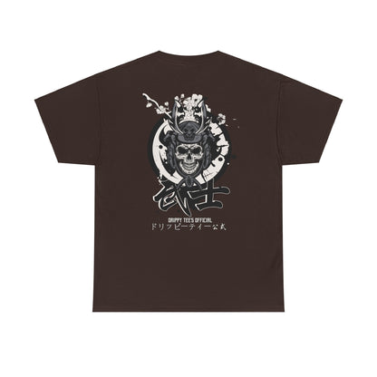 Drippy Tees Samurai Skull Shirt Double Sided Unisex Heavy Cotton Tee