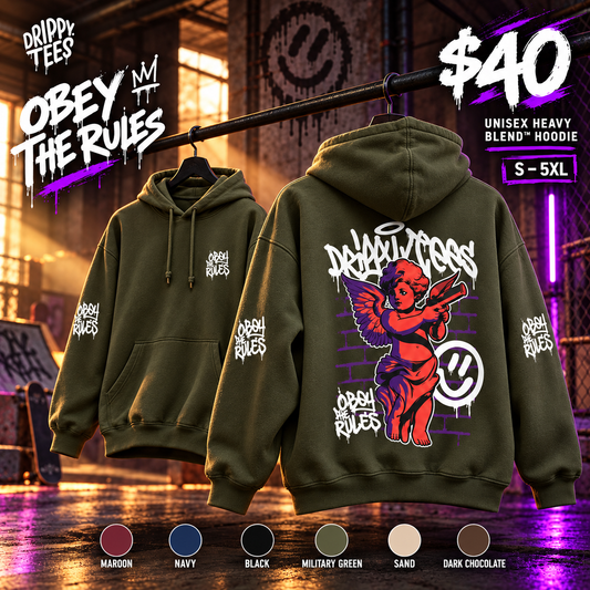 DTO Obey The Rules Trendy Unisex Heavy Blend™ Hoodie with Urban Angel Design - Perfect for Streetwear Lovers