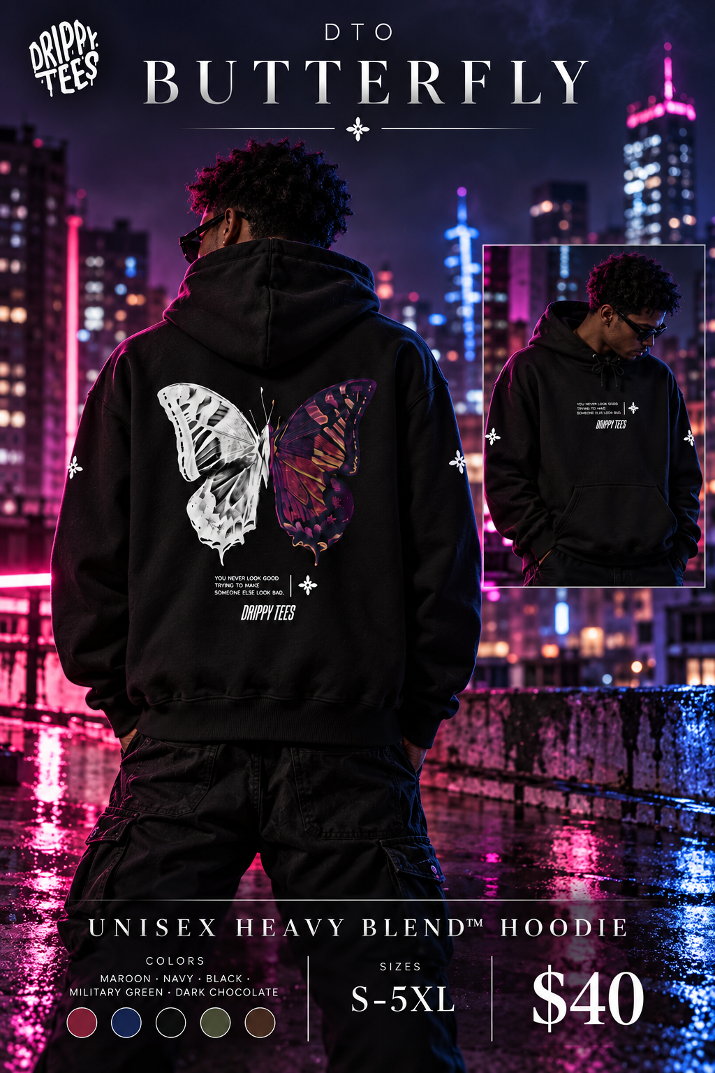 DTO Butterfly Unisex Heavy Blend™ Hooded Sweatshirt