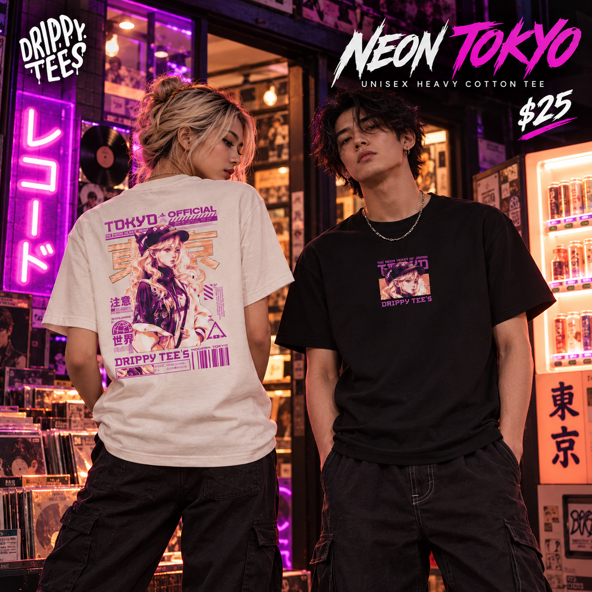 Drippy Tee's Neon Tokyo Unisex Heavy Cotton Tee