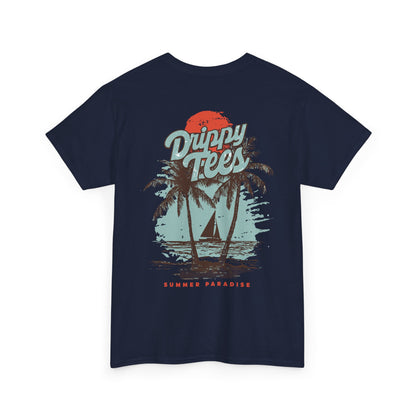 Drippy Tee's Summer Paradise Unisex Heavy Cotton Tee - Retro Beach Vibe Shirt
