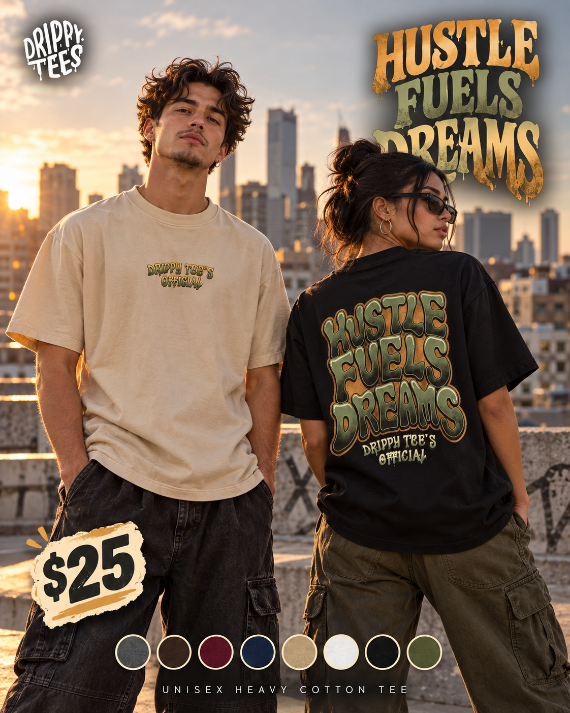 Drippy Tee's Hustle Fuels Dreams Unisex Heavy Cotton Tee