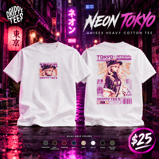 Drippy Tee's Neon Tokyo Unisex Heavy Cotton Tee