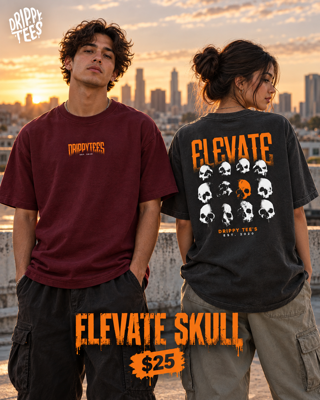 Drippy Tee's Elevate Skull Unisex Heavy Cotton Tee