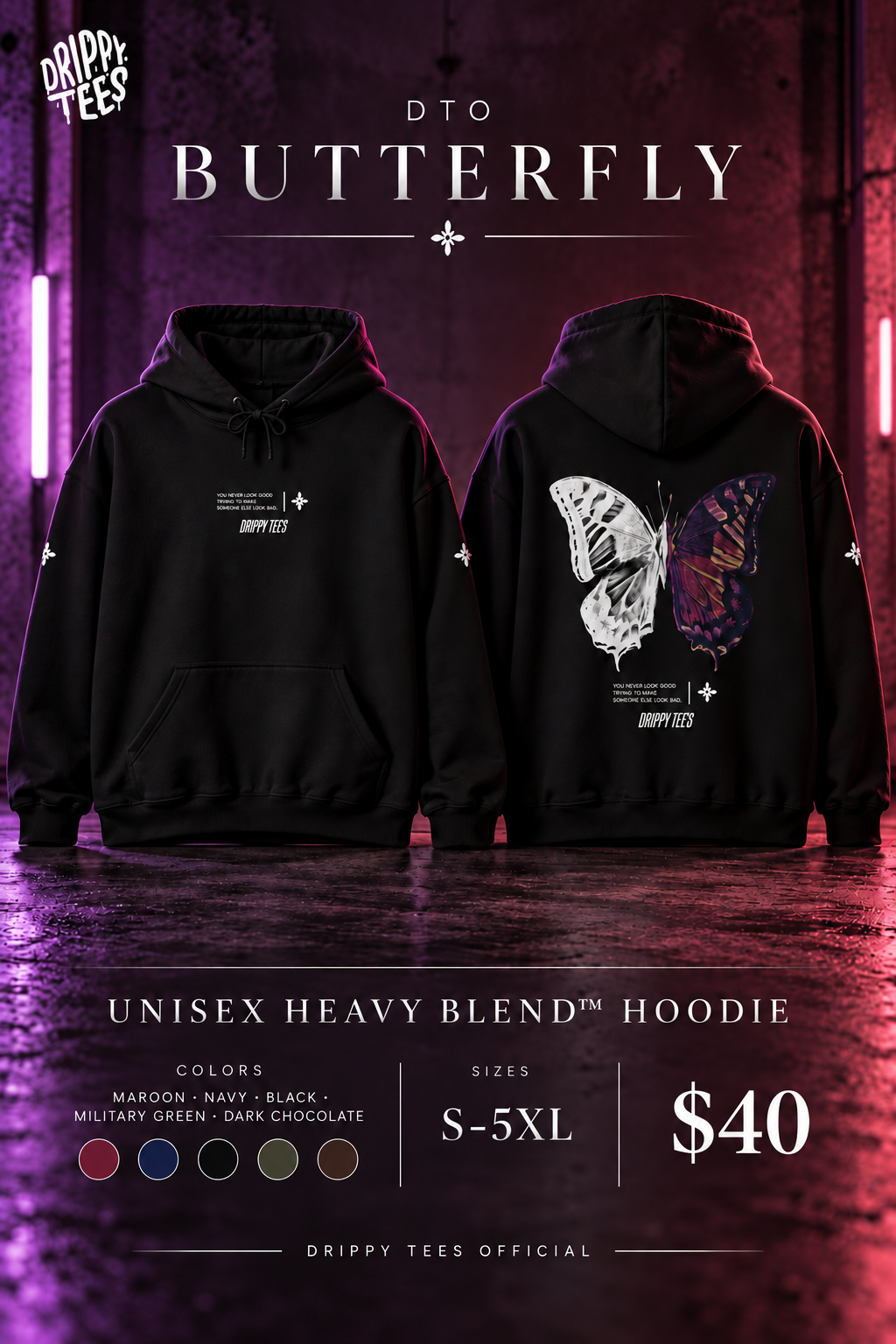 DTO Butterfly Unisex Heavy Blend™ Hooded Sweatshirt