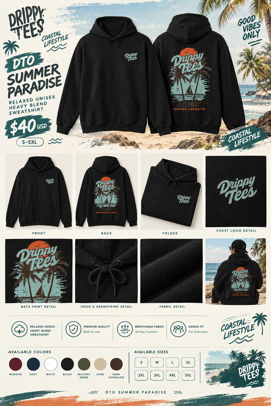DTO Summer Paradise Hoodie - Relaxed Unisex Heavy Blend Sweatshirt