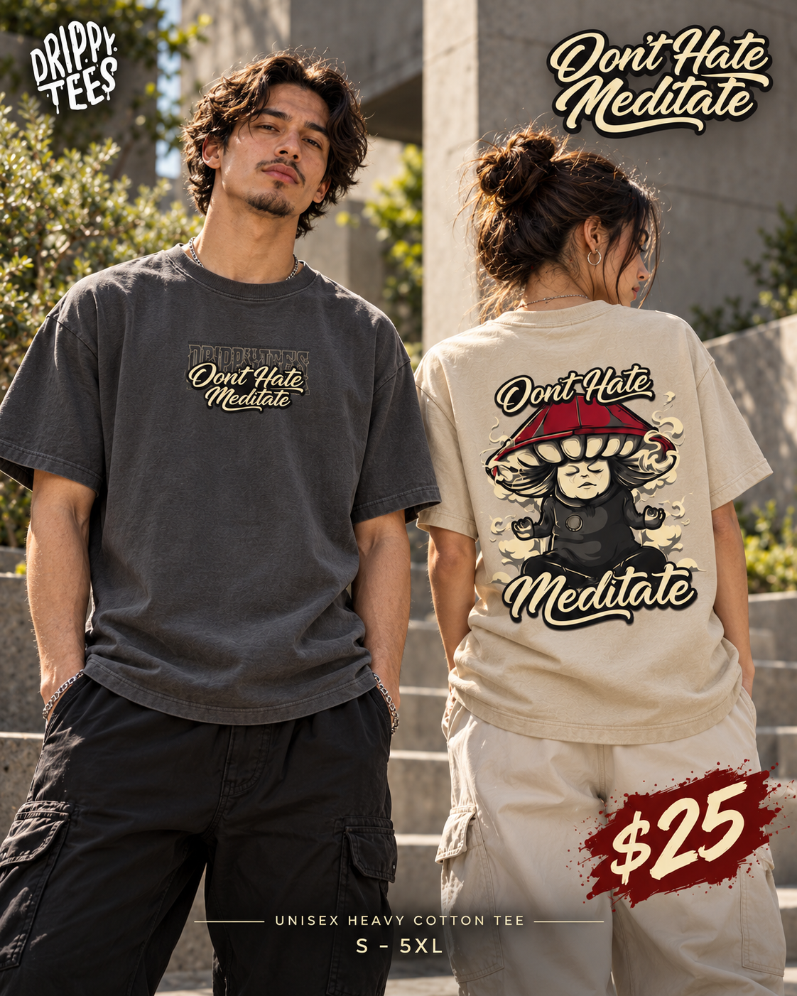 Drippy Tee's Don't Hate Meditate Unisex Heavy Cotton Tee