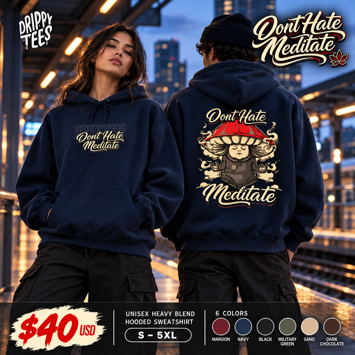 DTO Don't Hate Meditate Unisex Heavy Blend™ Hooded Sweatshirt