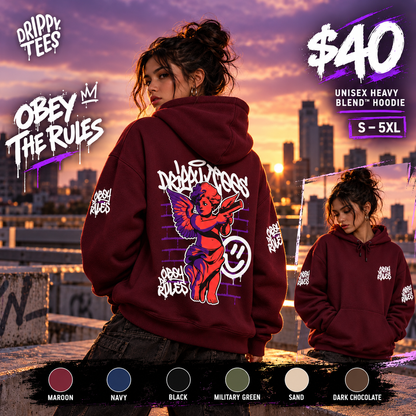 DTO Obey The Rules Trendy Unisex Heavy Blend™ Hoodie with Urban Angel Design - Perfect for Streetwear Lovers