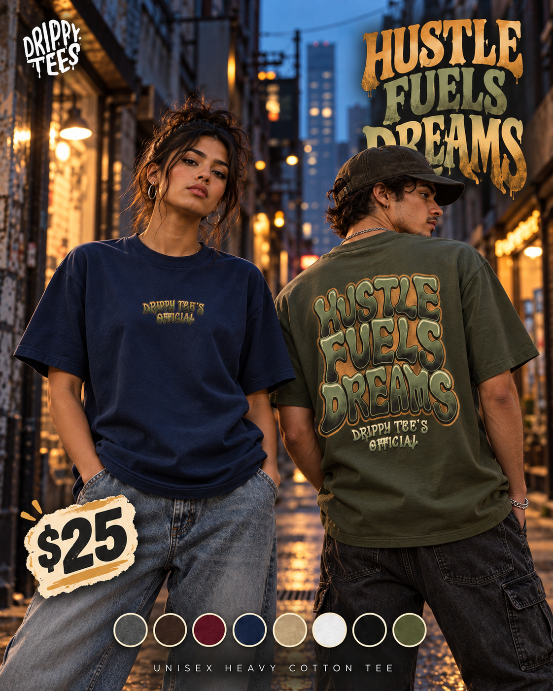 Drippy Tee's Hustle Fuels Dreams Unisex Heavy Cotton Tee