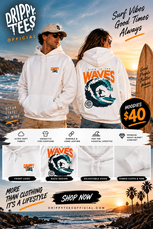 DTO Ride In The Waves Surf Vibes Unisex Heavy Blend™ Hooded Sweatshirt - 'Ride the Waves' Design